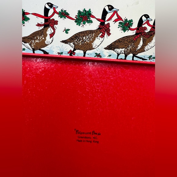 Vintage Potpourri Press Holiday Christmas Geese 2 Tin Cans Hong Kong - Picture 4 of 9